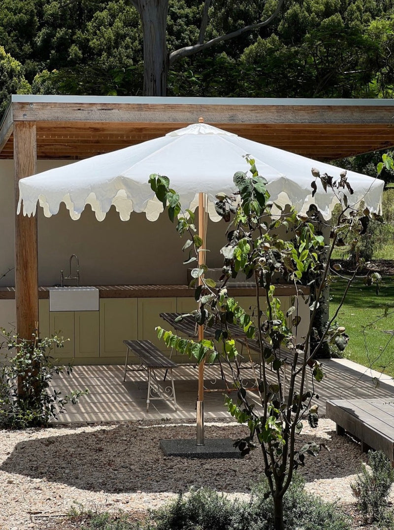 ivory scalloped 9 foot patio umbrella SCALLOPED EDGE OUTDOOR UMBRELLA – Merci Maison