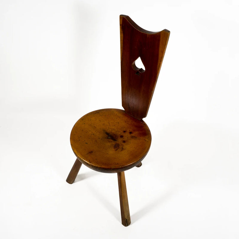 Set of 3 Italian Vintage Brutalist Tripod Solid Wood Chairs