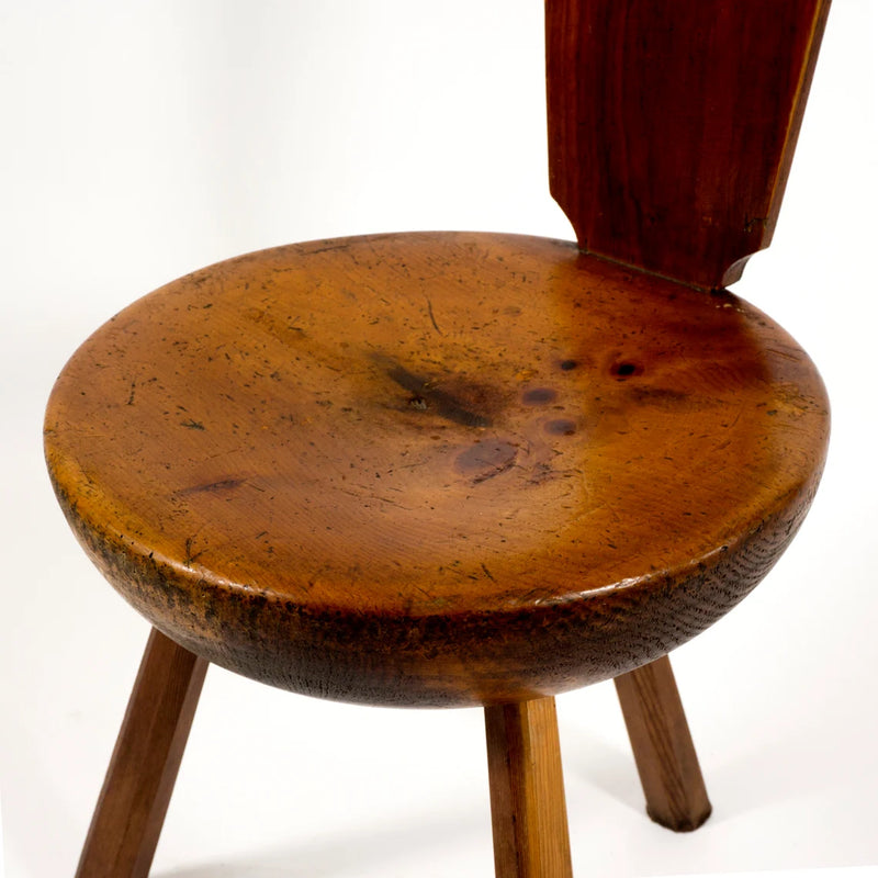 Set of 3 Italian Vintage Brutalist Tripod Solid Wood Chairs