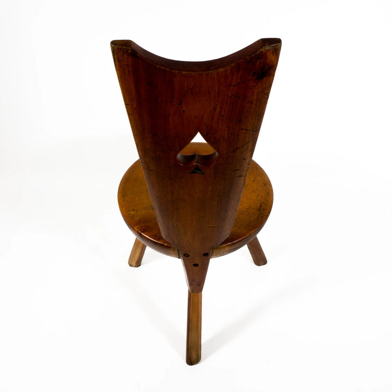 Set of 3 Italian Vintage Brutalist Tripod Solid Wood Chairs