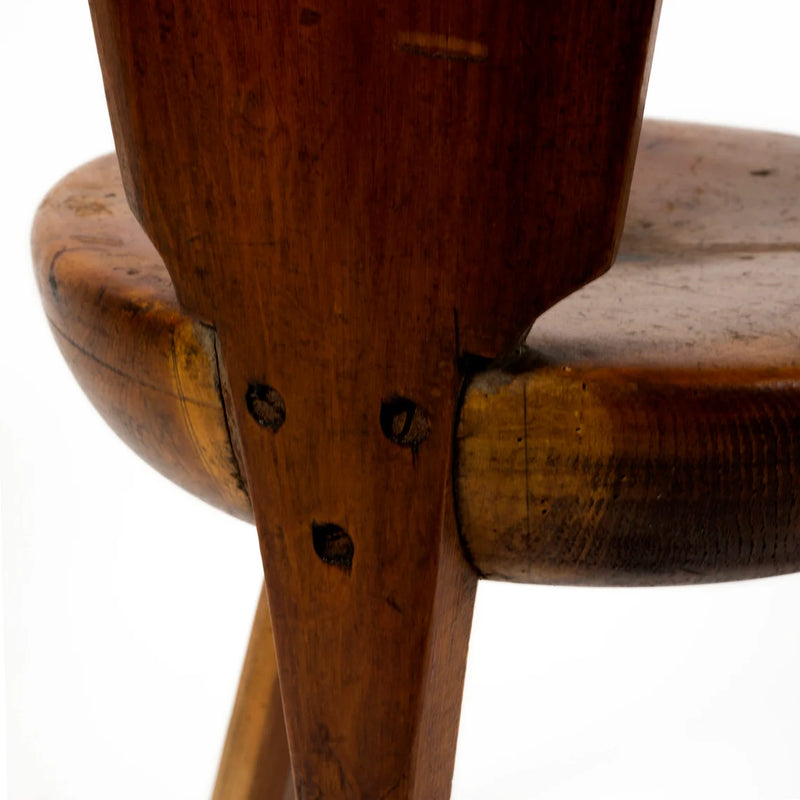 Set of 3 Italian Vintage Brutalist Tripod Solid Wood Chairs